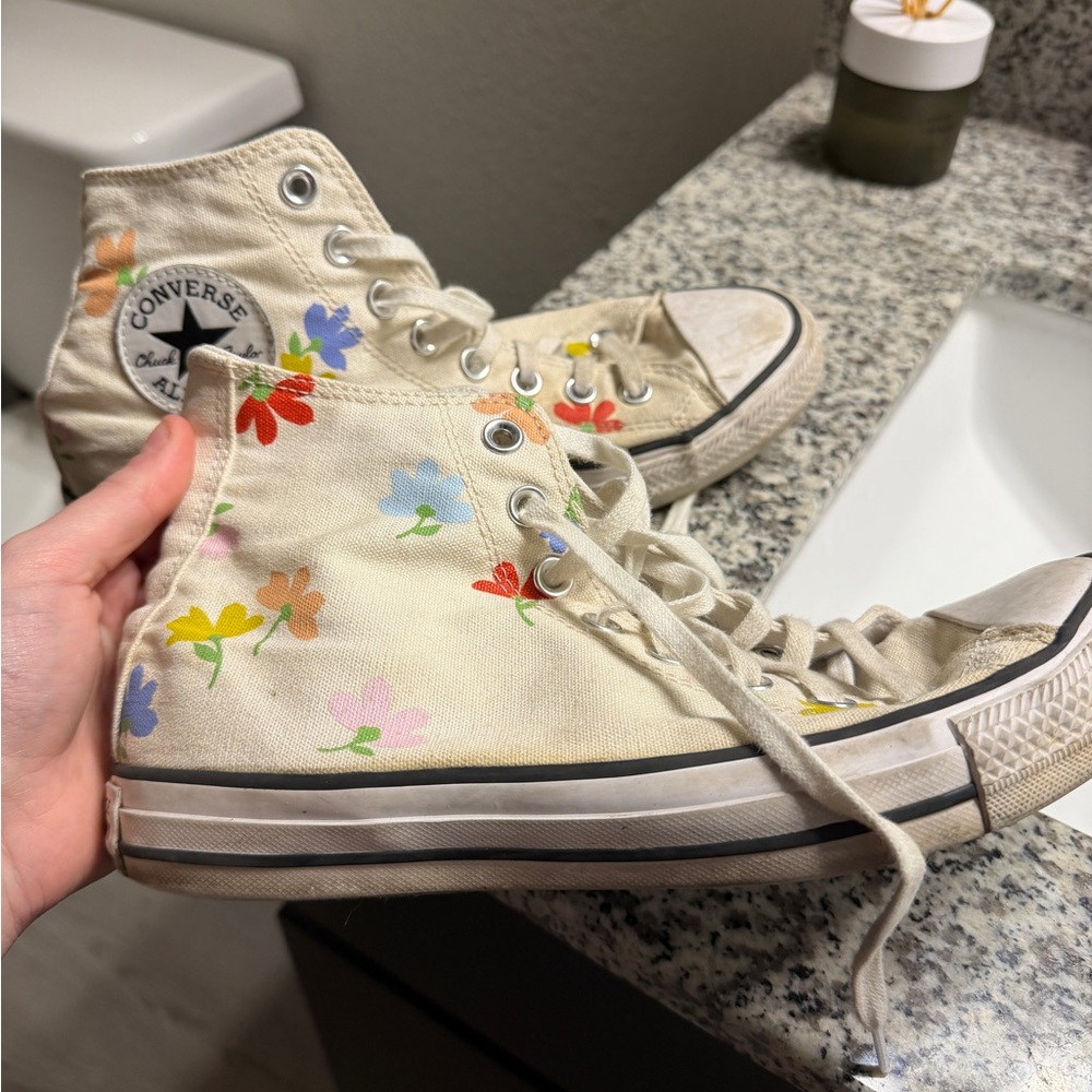 Converse White High-Tops with Colorful Floral Accents